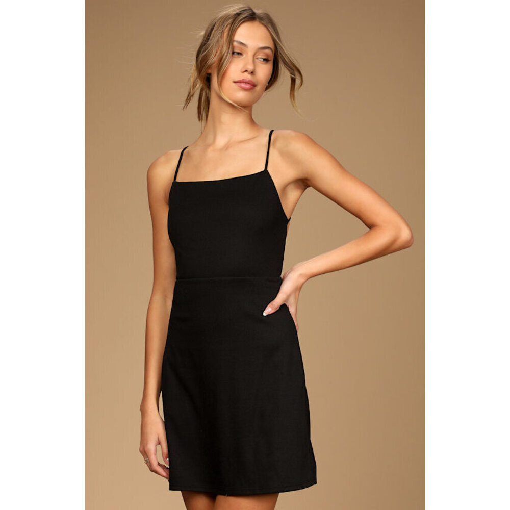 Lulus Touch Of Cute Black Ribbed Sleeveless Mini Dress - Size XL